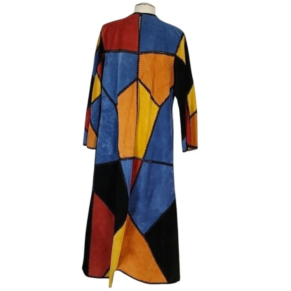 🔥HP Adrienne Landau Dyed Pig Suede Long Patchwork Colorblock Duster Jacket - Picture 3 of 13